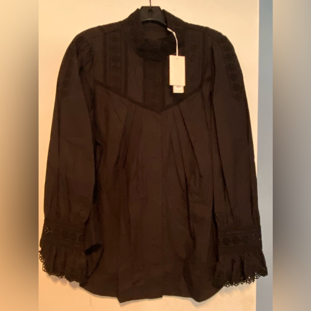 Rebecca Taylor NWT
Black Lace Poet-Sleeve Mock Neck Top Size 12 Beautiful!
